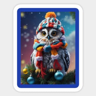 Whimsical Christmas Owl on a Festive Tree Sticker